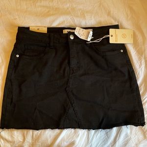 Black High-Rise Jean Mini Skirt, Size Large